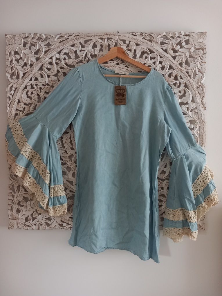 Vestido ganga com bordado da Tendências Store