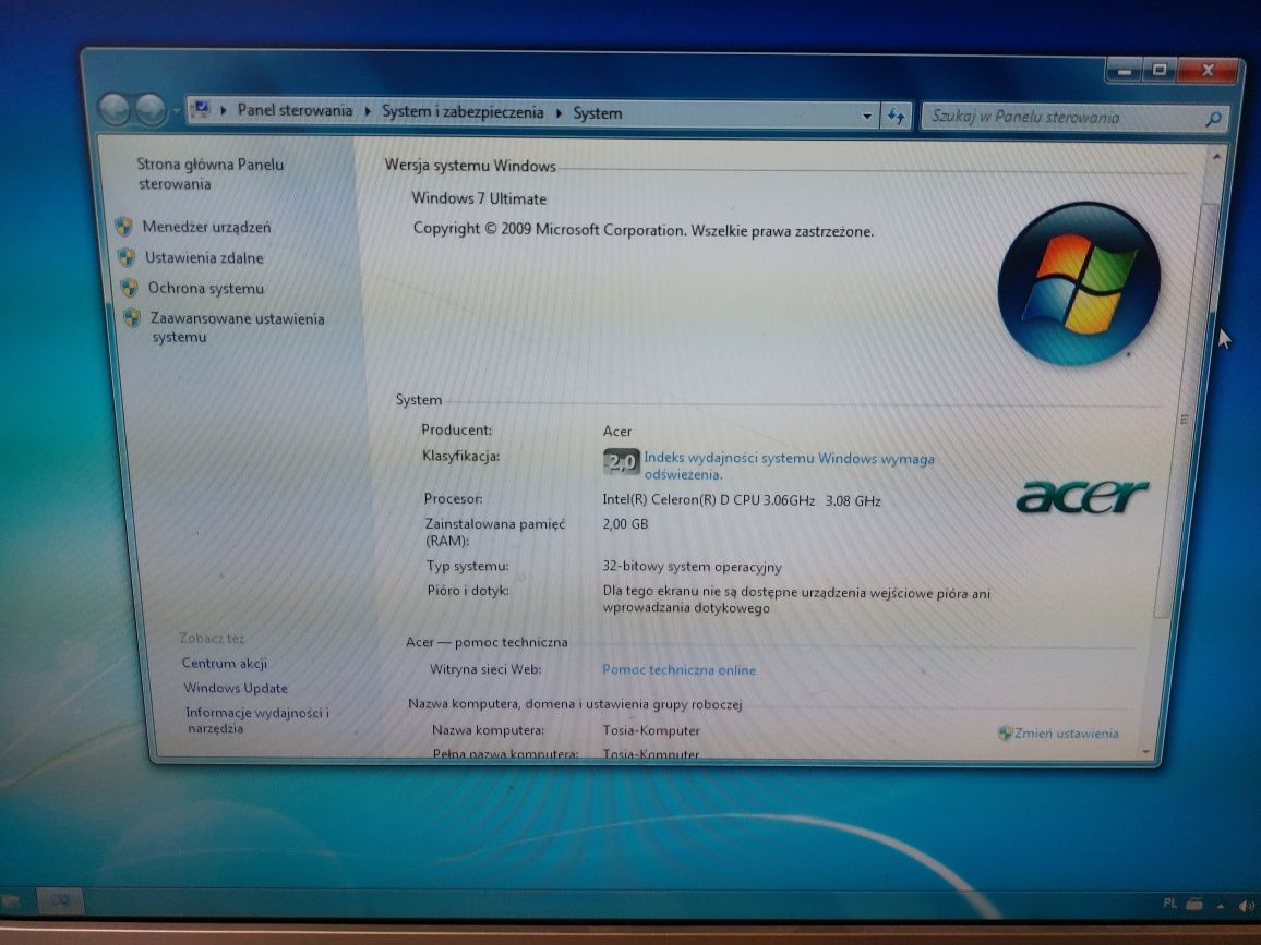 Komputer Acer na części