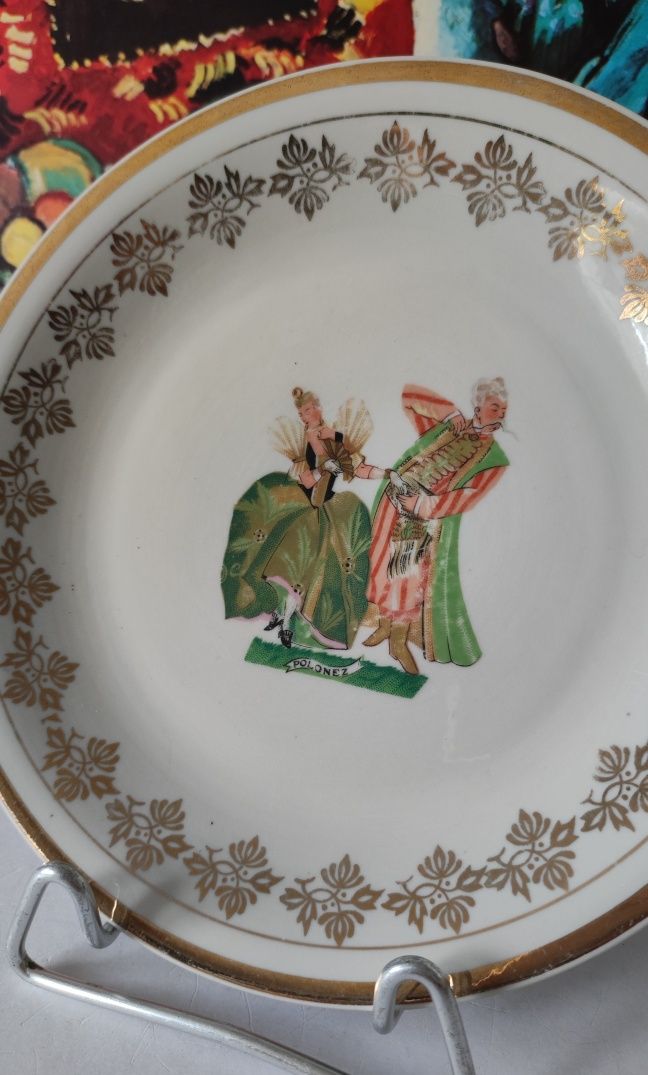 Piękna stara porcelana talerze 2 sztuki Chodzież Polonez Polka