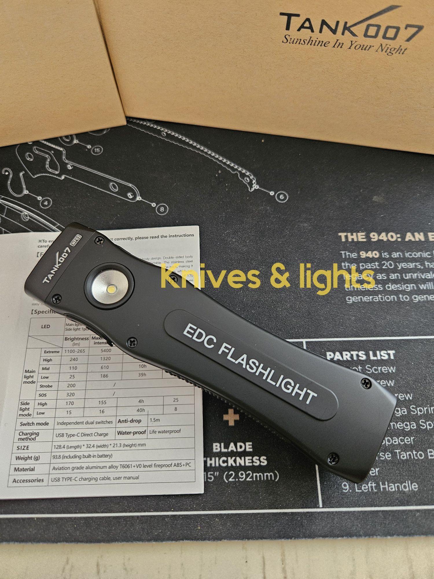 Tank007 WF02, 1100 lumens, EDC ліхтар з подвійним світлом, НОВИНКА