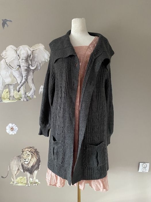 Grafitowy gruby ciepły sweter kardigan plus size 50/52
