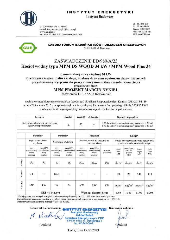 Kocioł, piec MPM WOOD Plus 34 kW - Ecodesign - zgazowujący drewno