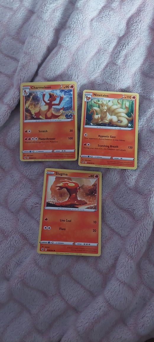 Karty pokemon charmeleon, ninetales i slugma