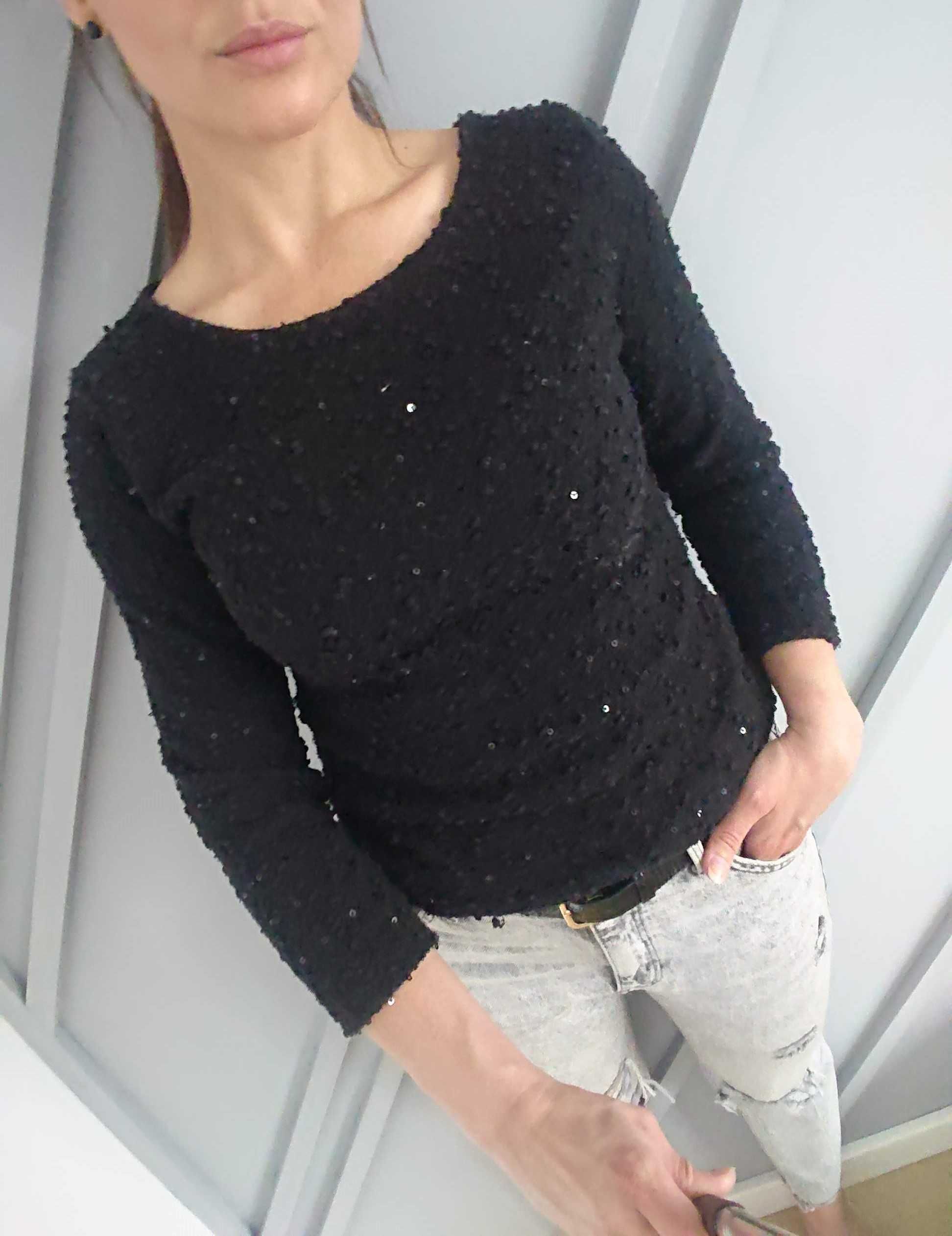 Czarny sweter boulce z cekinami 3/4 rękaw 36/S