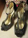 Czarne Szpilki 39/40 Wkładka 25,7 Cyrkonie eleganckie buty sandały