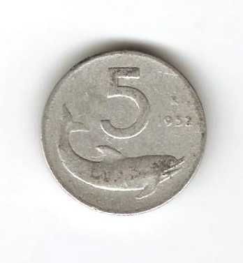 Две монеты Италии 5 лир 1952 и 10 лир 1951, VF