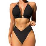 Strój Kąpielowy Dwuczęściowy Bikini Wiązanie Wysoki Stan Kostium Kolor