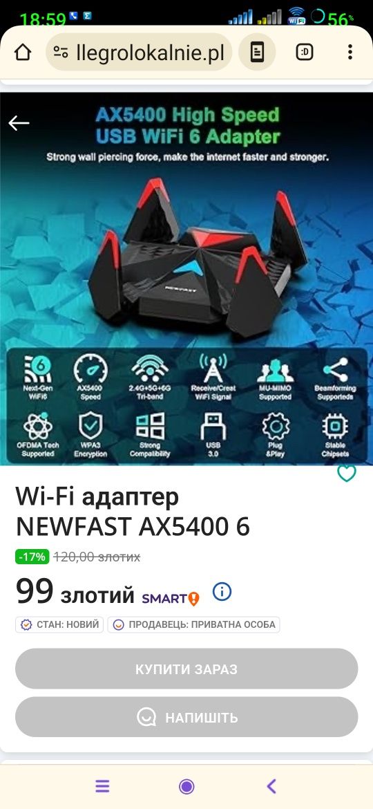 NEWFAST AX5400 Adapter Wi-Fi 6