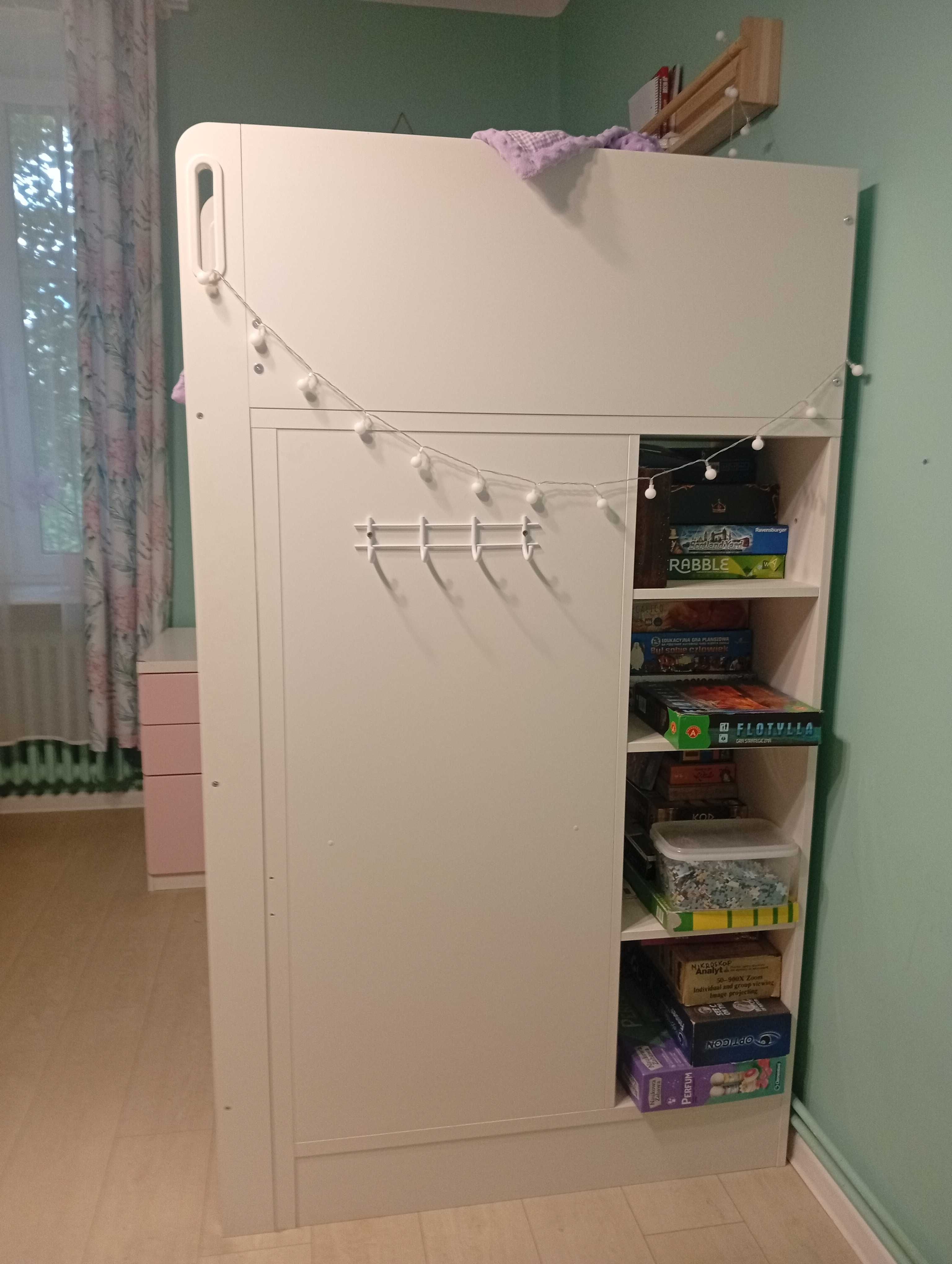 Komplet Ikea Stuva łóżko na antresoli z szafą i biurkiem biało-różowe