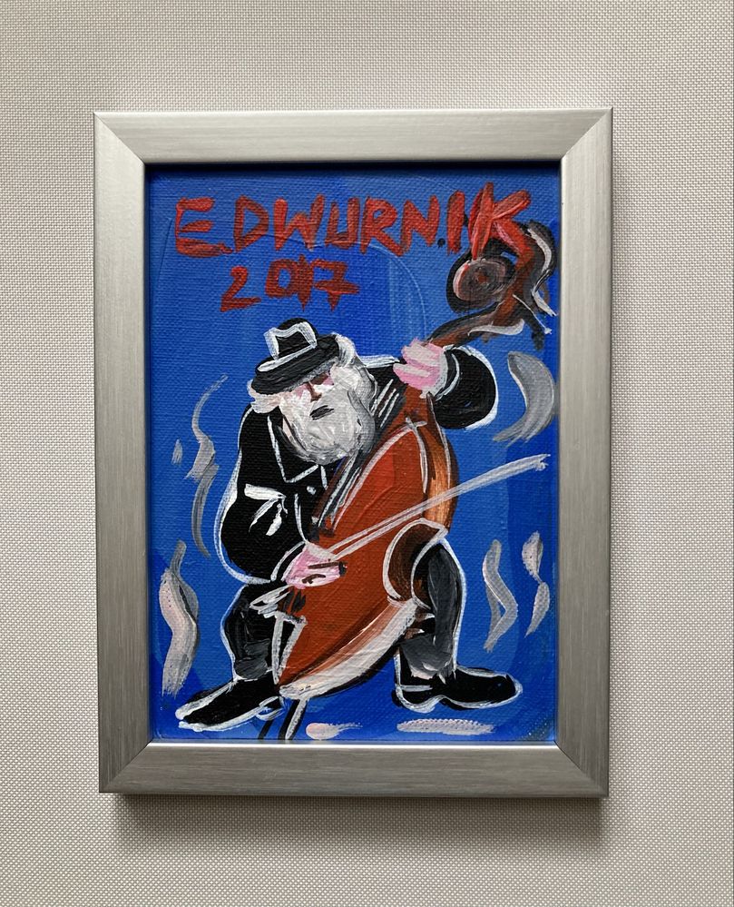 EDWARD DWURNIK "Kontrabasista" płótno-akryl