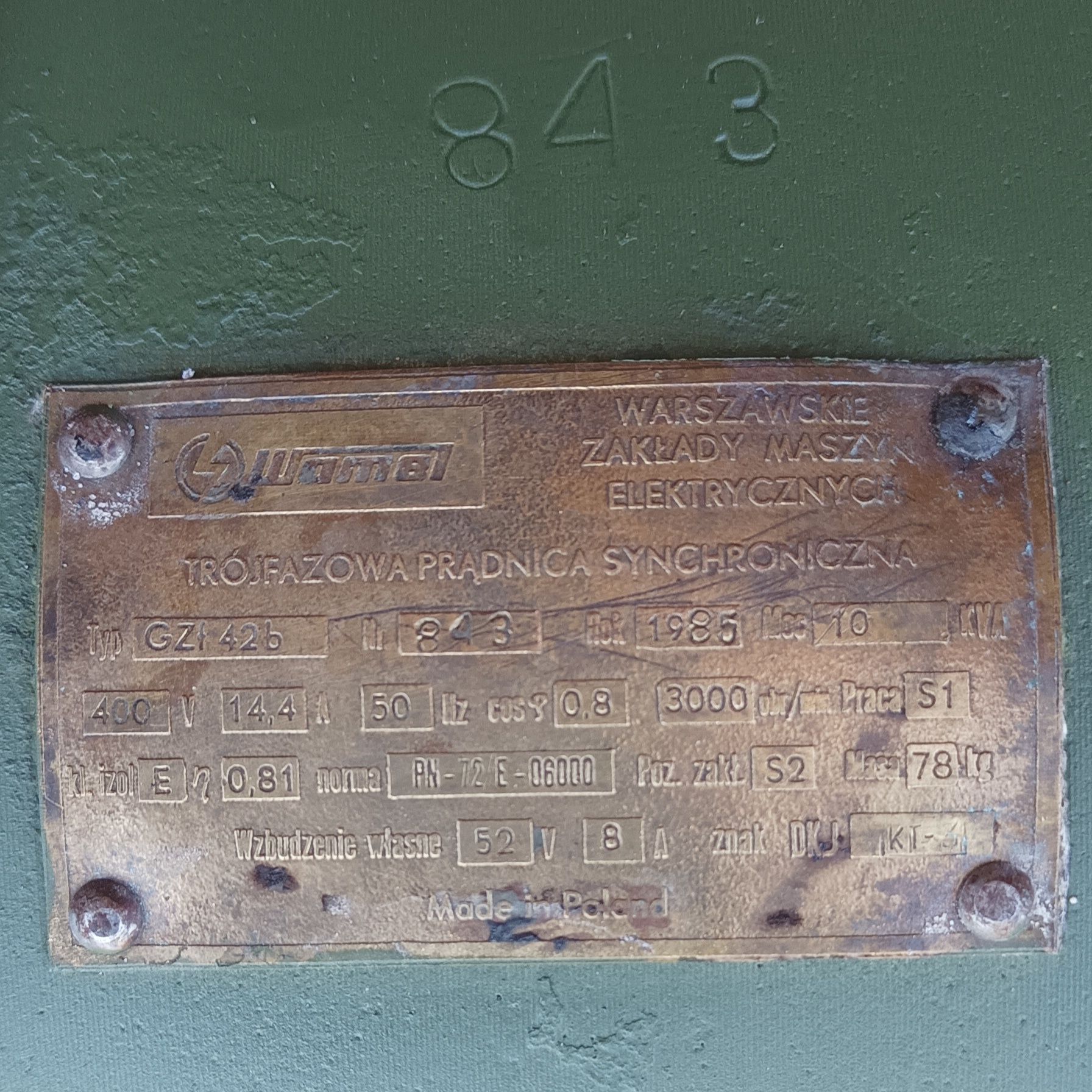 Prądnica 3 fazowa synchroniczna 10kVA/8kW na WOM  WAMEL.