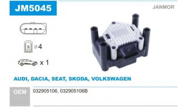 JM5045 Janmor Котушка запалювання Audi, Seat, Skoda, Volkswagen