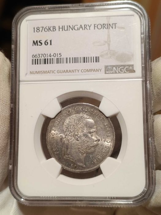 Серебряная монета 1 форинт 1876 (редкий год) в слабе NGC Венгрия