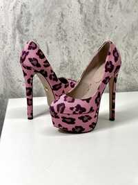 Туфлі рожеві підбори леопардові туфлі каблуки