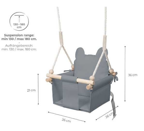 MAMOI skandynawska huśtawka drewniana dla dzieci i niemowląt, szara