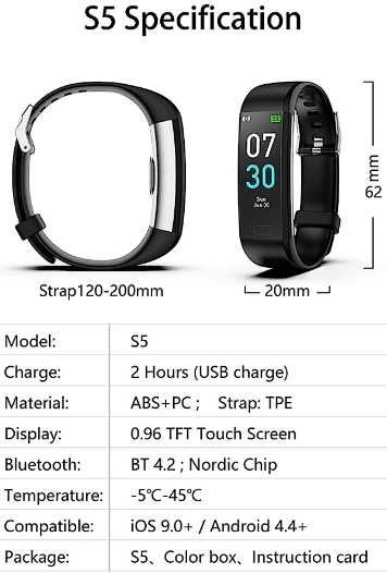 S5 Sports Inteligentny Zegarek Wodoodporna Bransoletka SmartWatch.