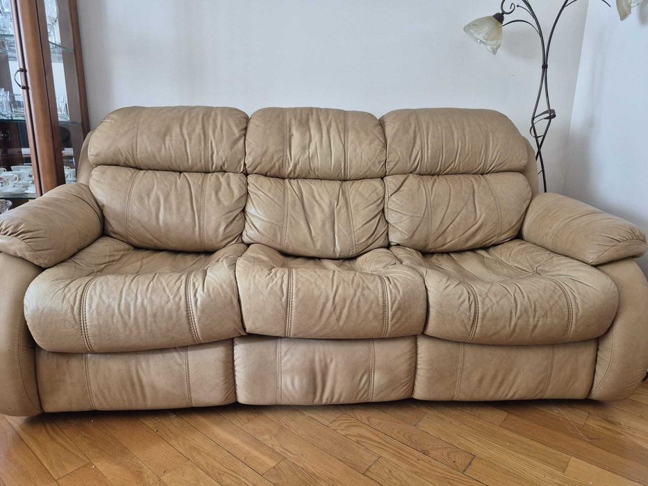 Kanapa Sofa skorzana 3 osobowa plus 2 fotele