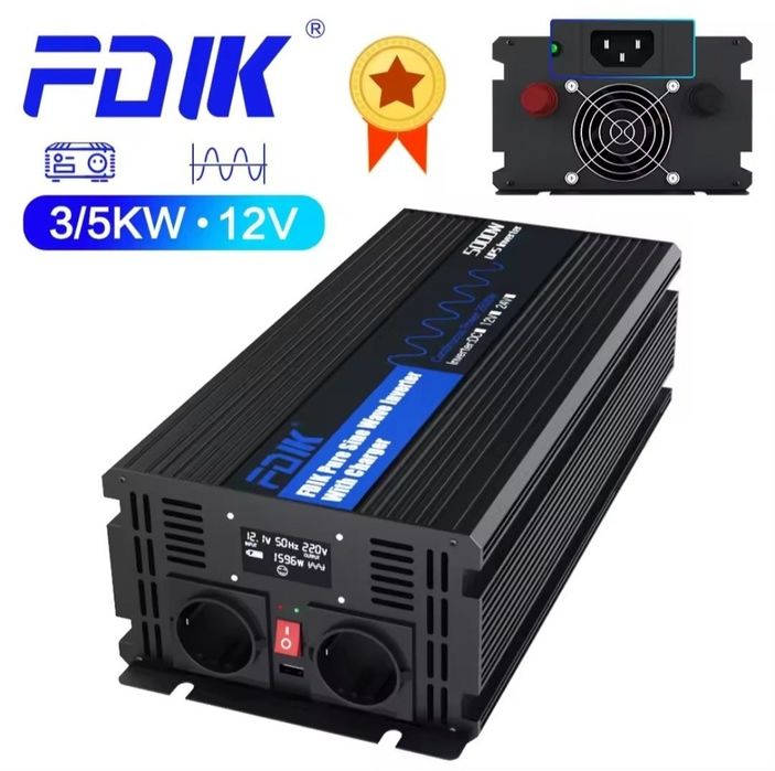 Інвертор-ДБЖ (UPS) FDIK 5кВт 12В->220В з чистою синусоїдою,зарядка 25А