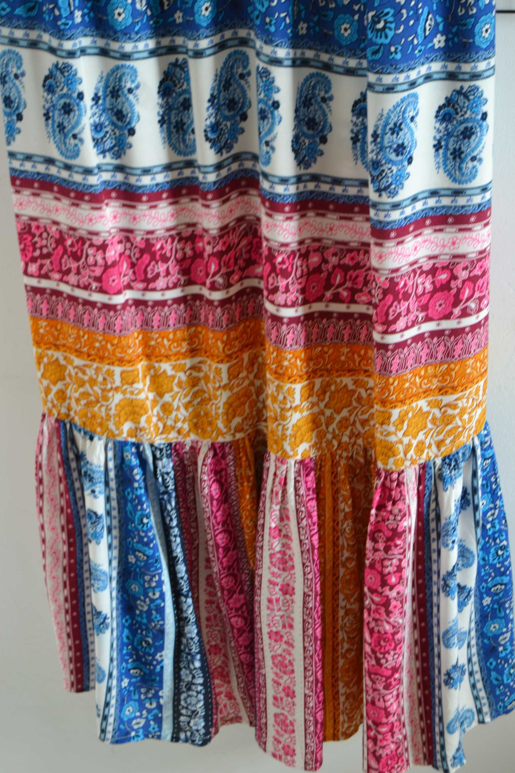 Sukienka kolorowa boho hippie maxi długa falbana Monsoon we wzory M