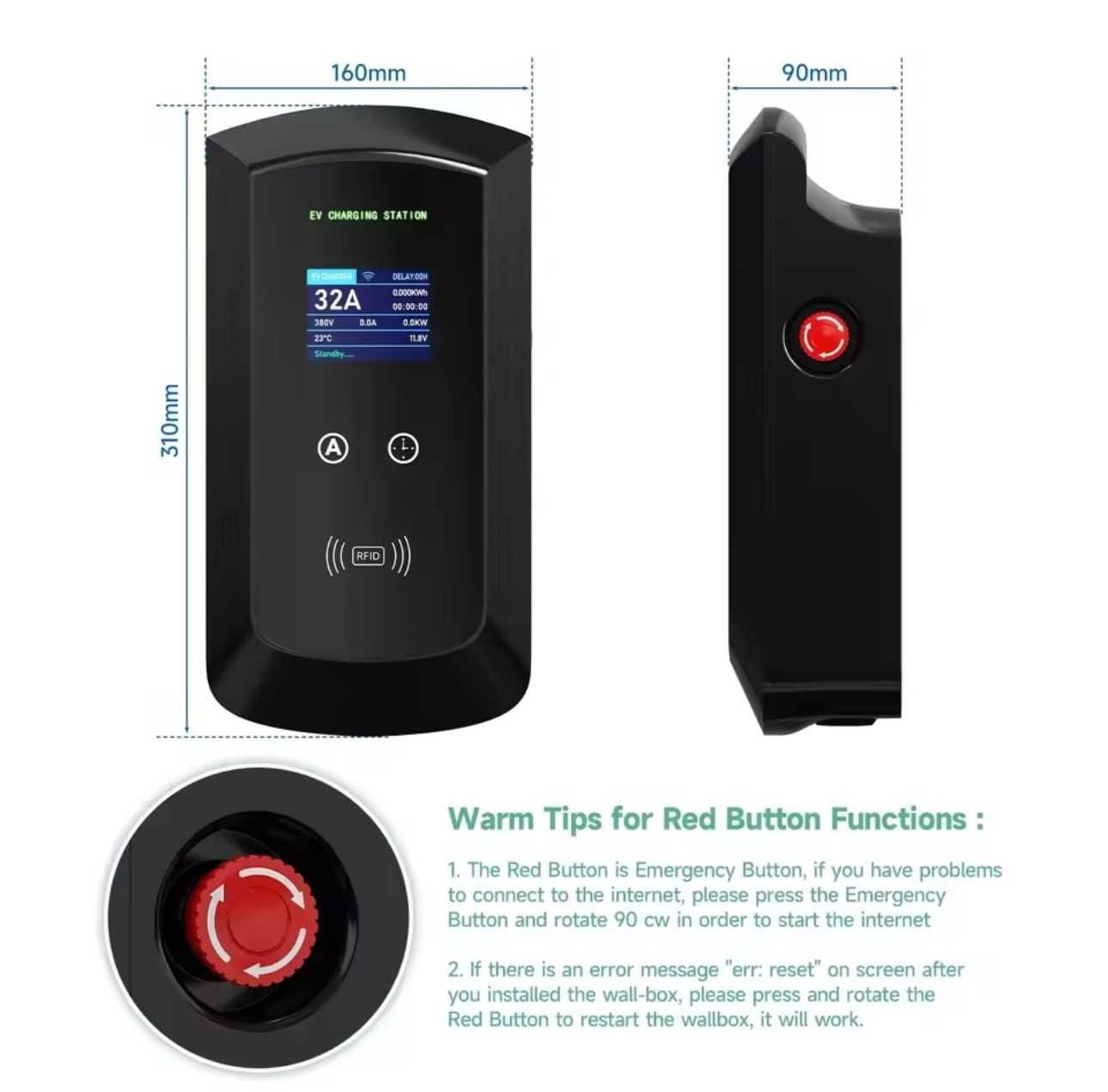Carregador Wallbox 7,6 kw - 32A - C/APP e Cartões  -Elétricos Híbridos