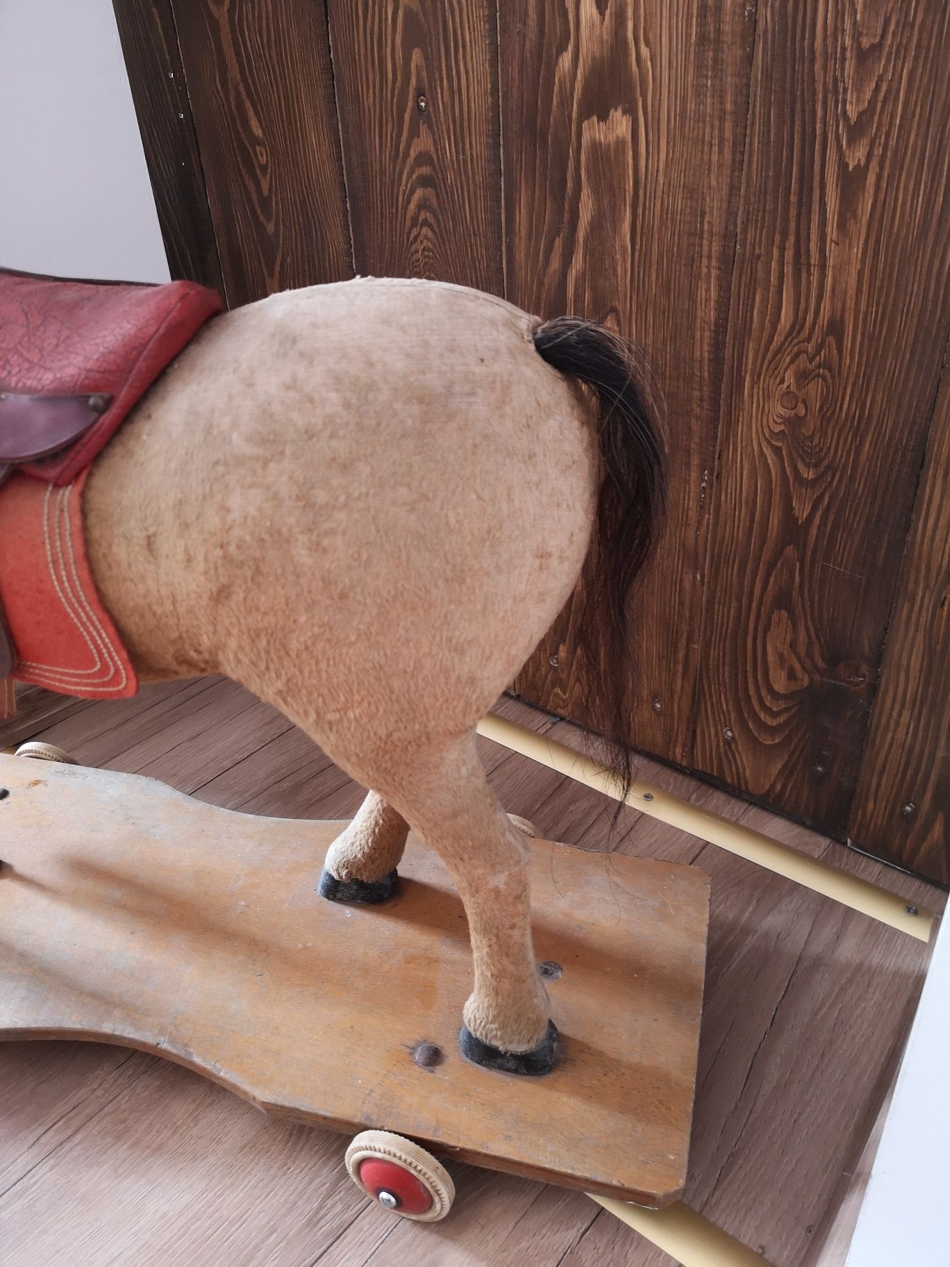 Antyk lata 30' koń na biegunach, kółkach zabawka drewno