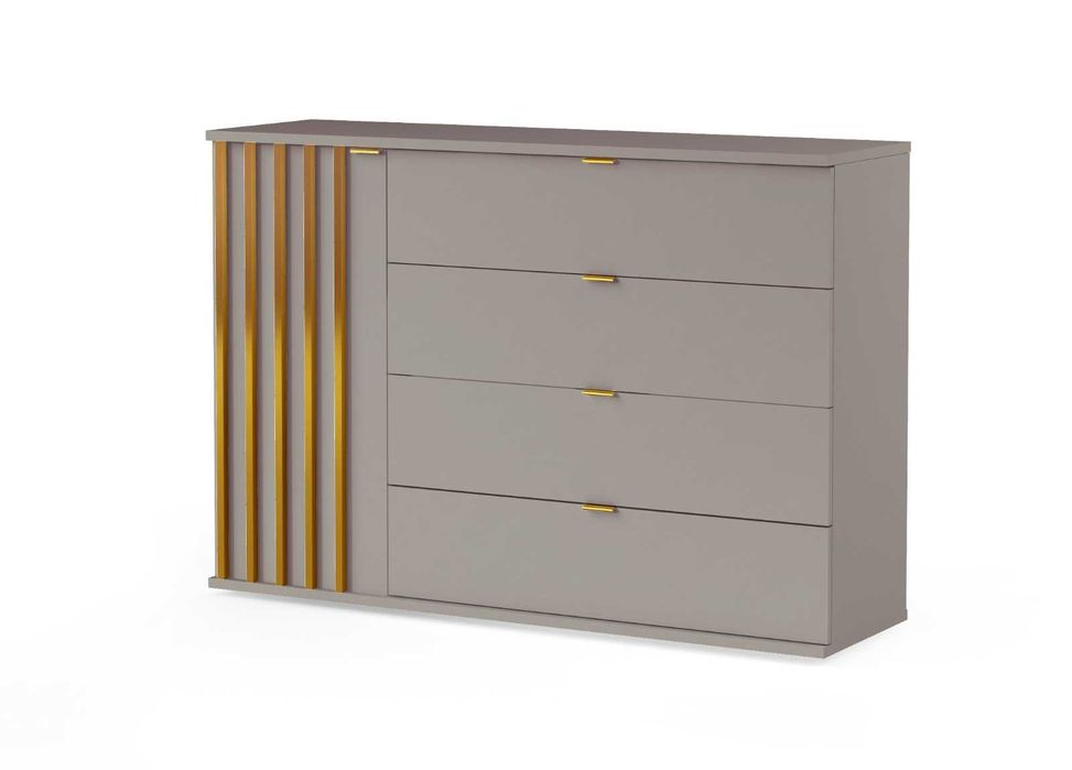 DUŻA komoda do salonu CZARNE złote uchwyty lamele 120 cm z szufladami