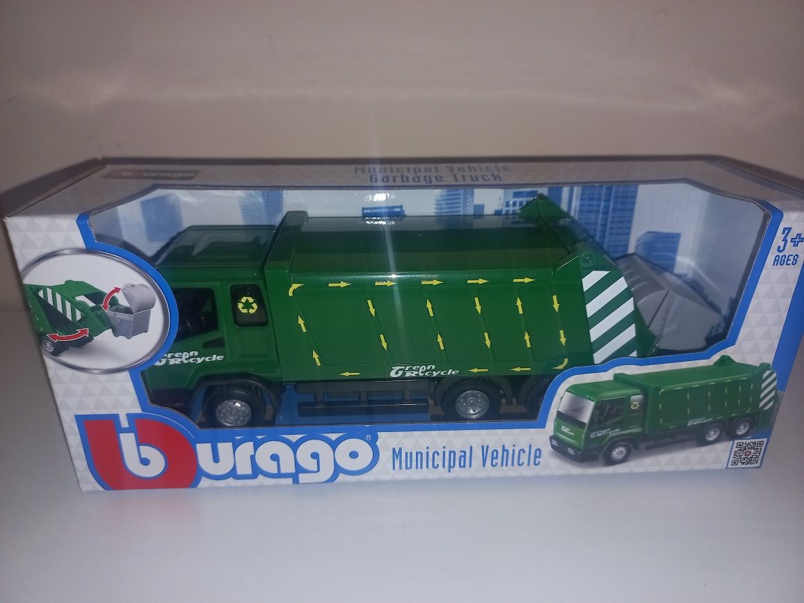 Bburago śmieciarka,w komplecie kosz na śmieci