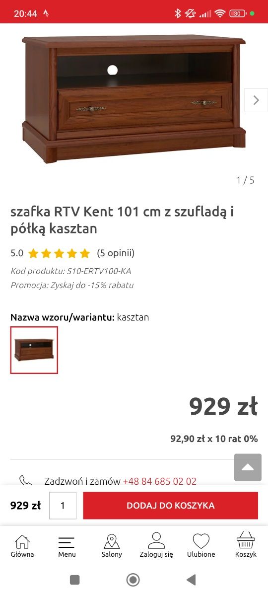 Meble klasyczne BRW Black Red White Kent, do salonu Witryna komoda RTV