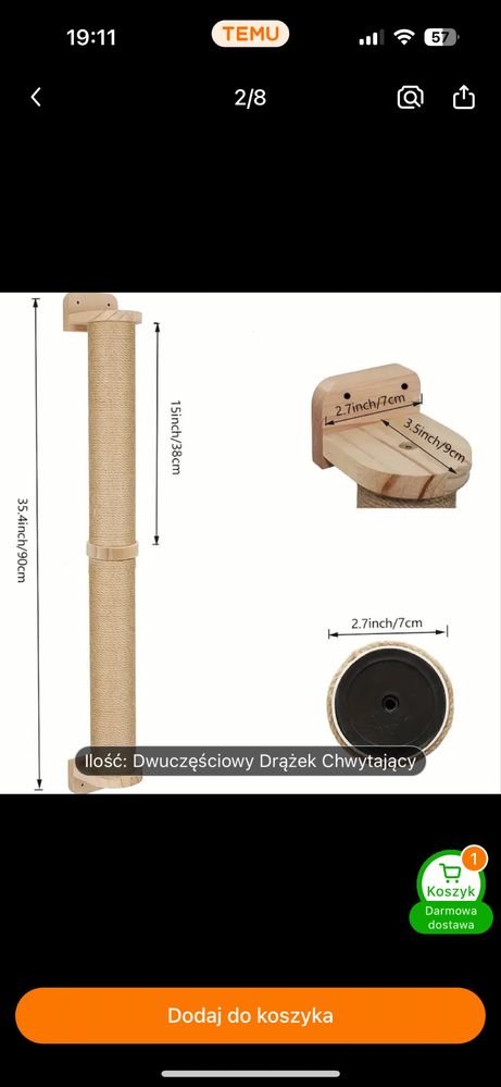 Drapak scienny dla kota tuba
