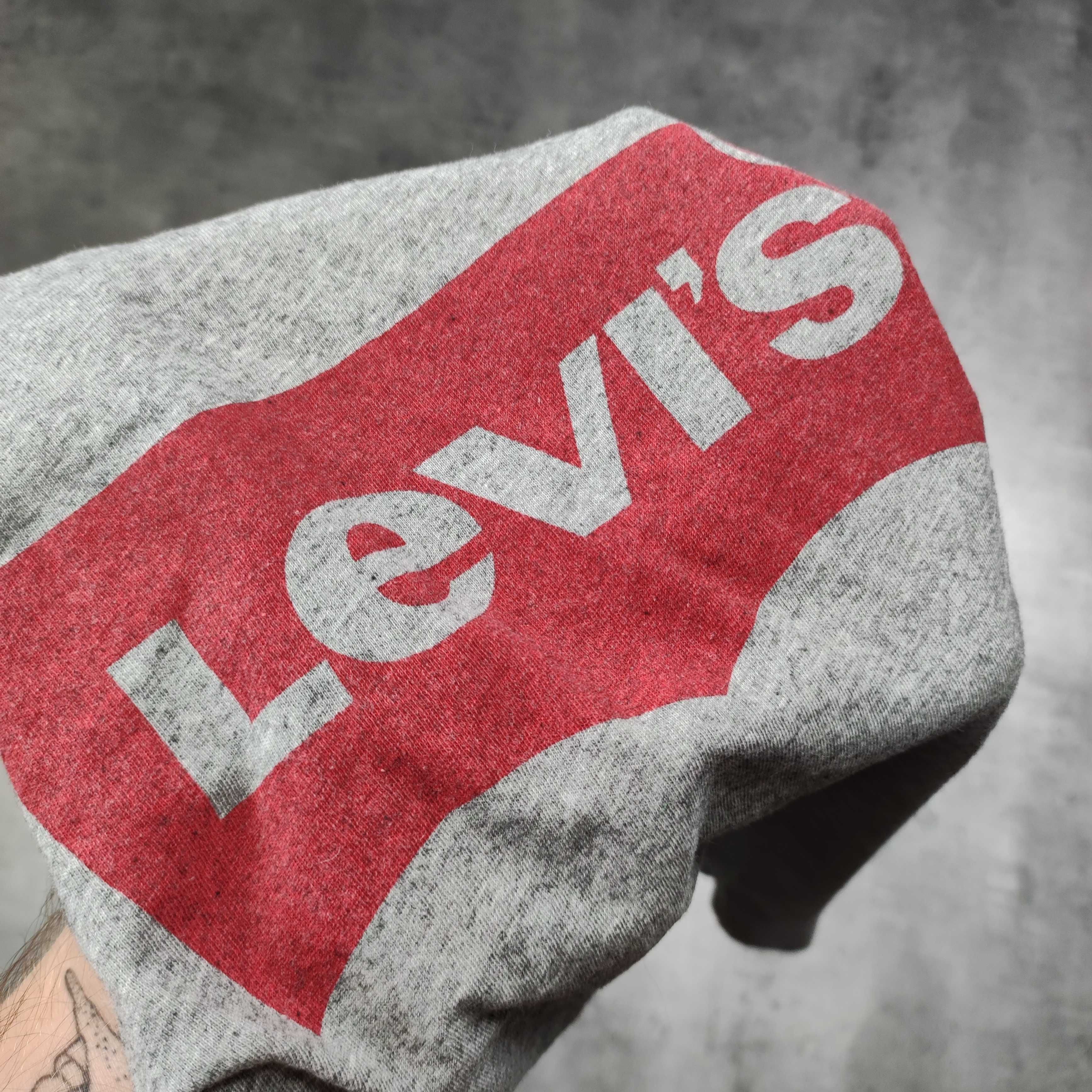 DAMSKA Klasyczna Letnia Szara Bawełniana Koszulka Levis Duże Logo
