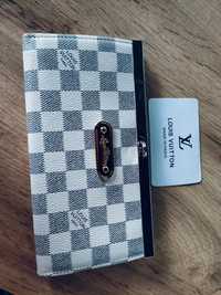 Oryginalny portfel Louis Vuitton biało szary kratka