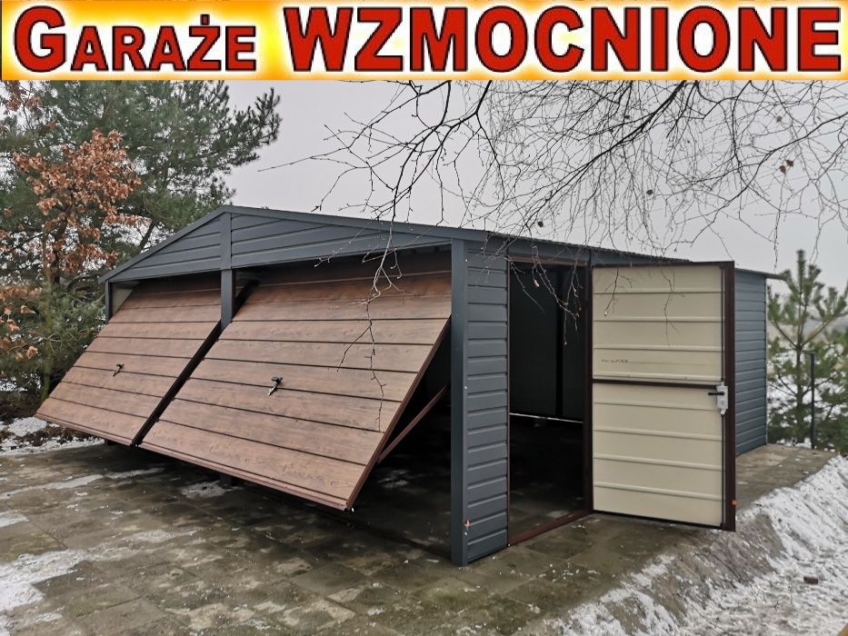 Garaże,garaż blaszany 6x5.6x6 wzmacniany struktura drewna orzech, RATY