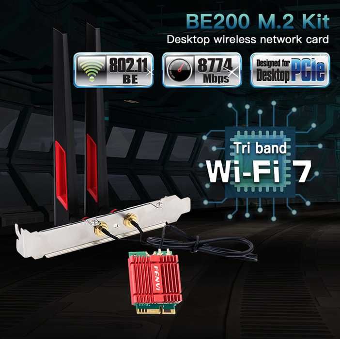 Wi-Fi адаптер Fenvi Intel BE200 Wi-Fi 7 802.11be M.2 2.4G/5G/6G BT 5.4