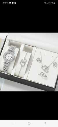 Nowa biżuteria damska komplet srebrnej biżuterii z cyrkoniami zegarek
