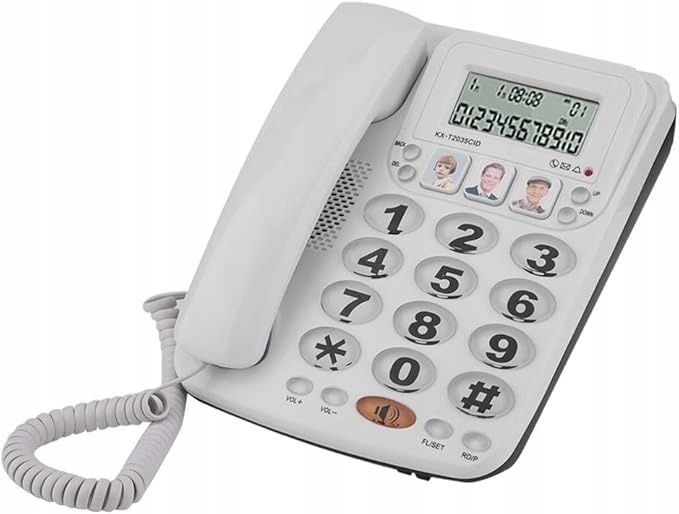 telefon przewodowy stacjonarny z zestawem głośnomówiącym biały opis