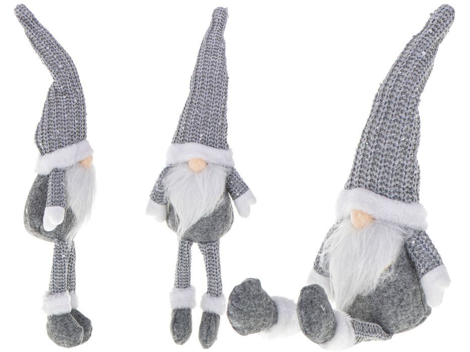 krasnal skrzat świąteczny z brodą szary 47cm