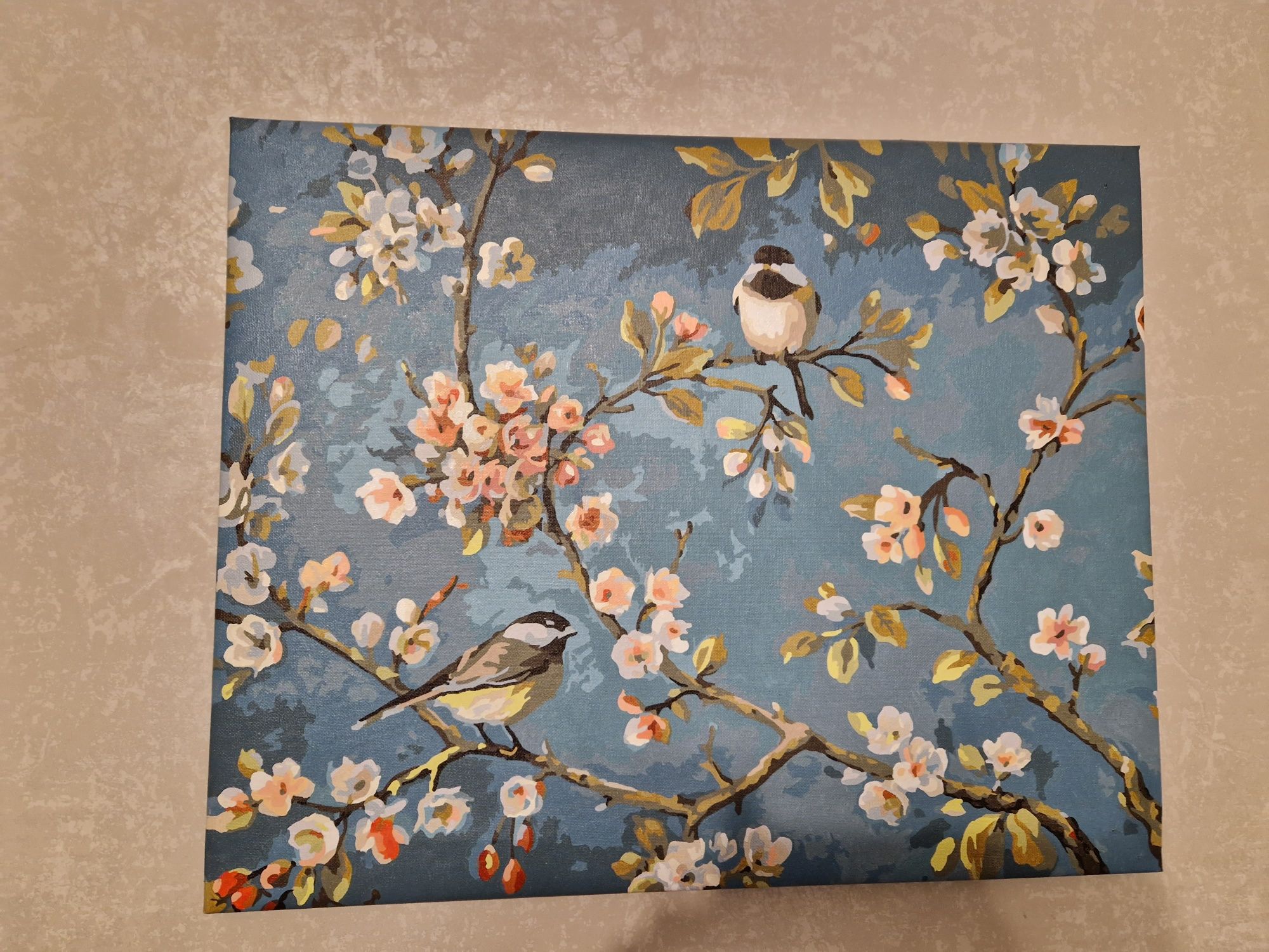 Триптих картина квіти та птахи