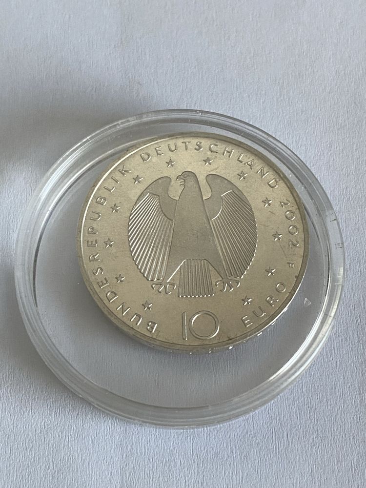 Srebro Niemcy 10 Euro 2002 Wprowadzenie Euro stempel lustrzany