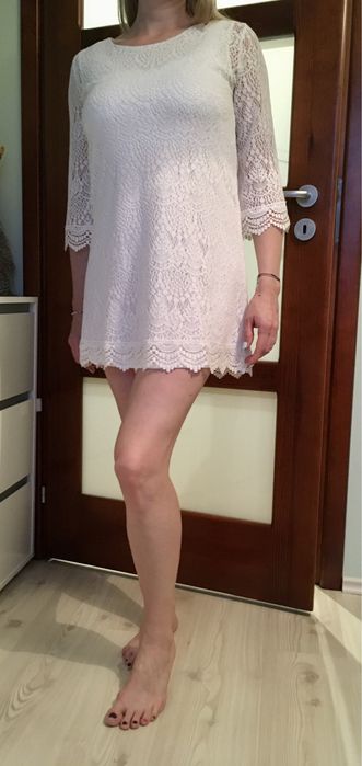 Sukienka koronkowa krótka biała boho roz S