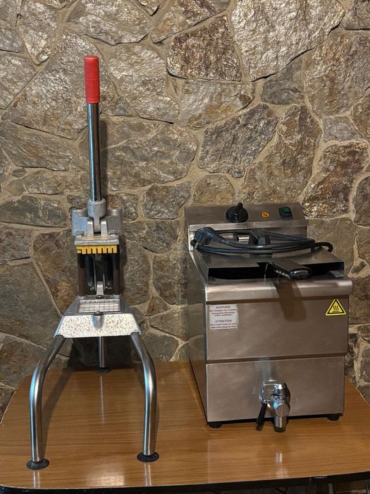 Fritadeira industrial e cortador batatas