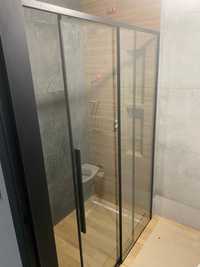Drzwi prysznicowe przesuwane czarne regulowane 100-140x200