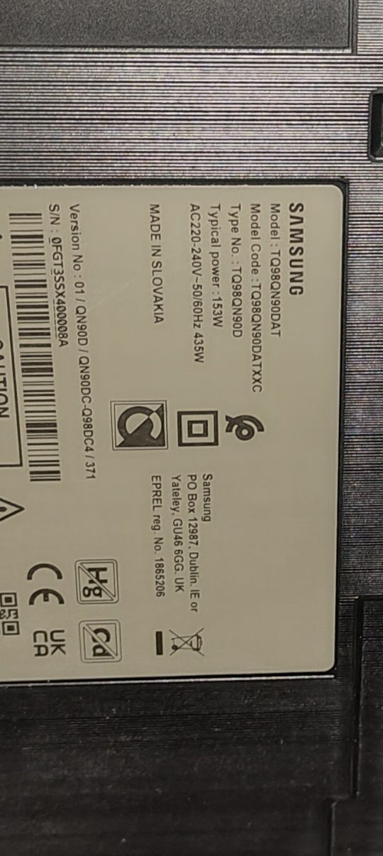 TV Samsung Neo QLED 98" QN90D (TQ98QN90DATXXC) — ecrã partido