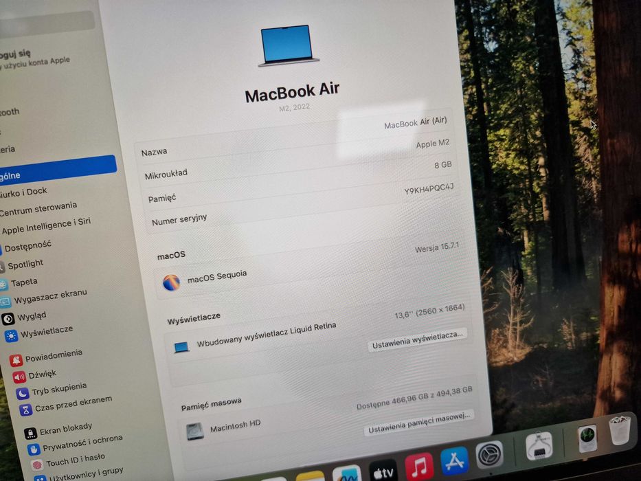 Macbook Air 13 2022/ M2/ 8GB/ 512GB/ 156 cykli/ Grade A- / Gwarancja