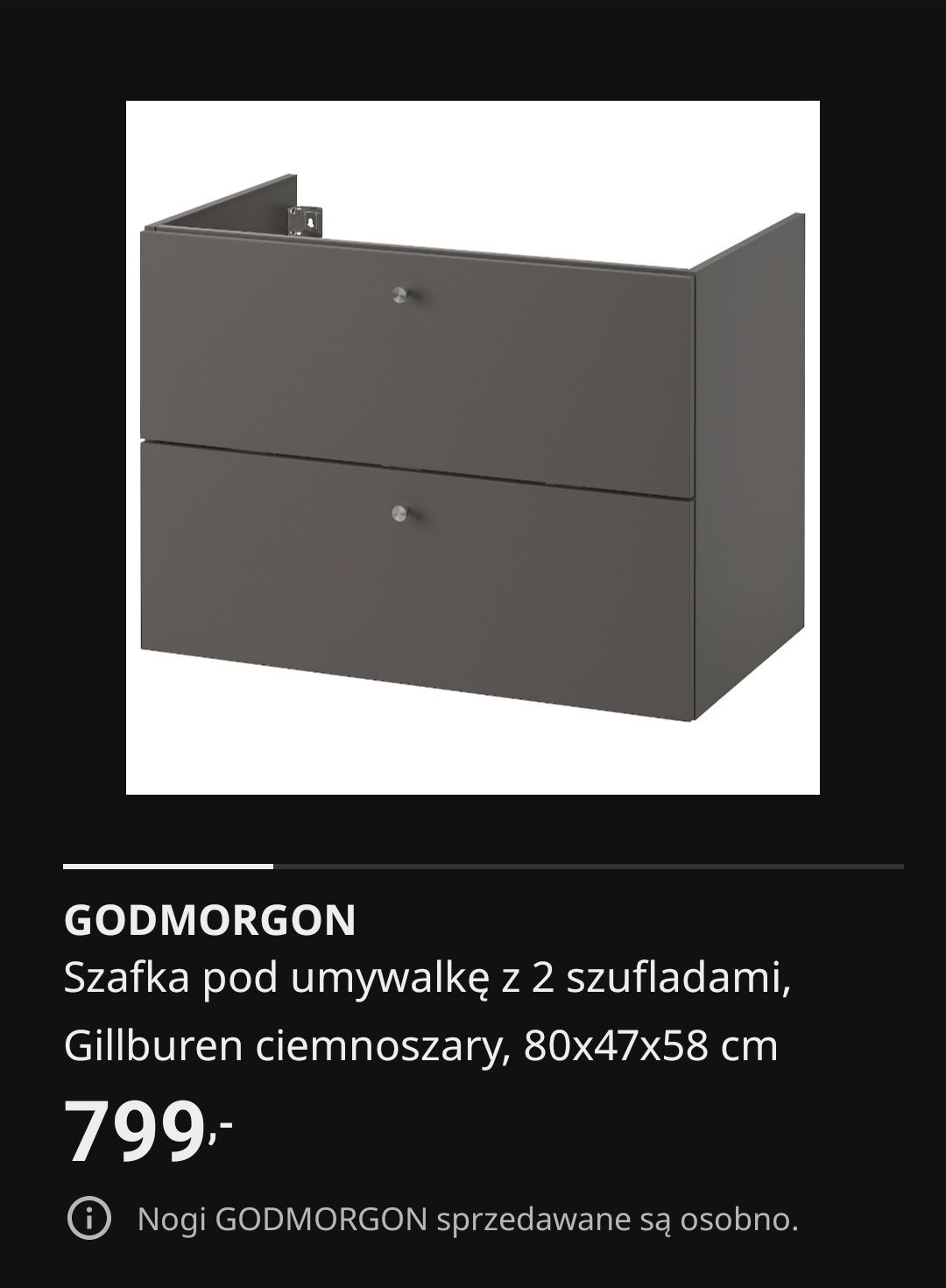 GODMORGON Szafka pod umywalke 80x47x58 NOWA