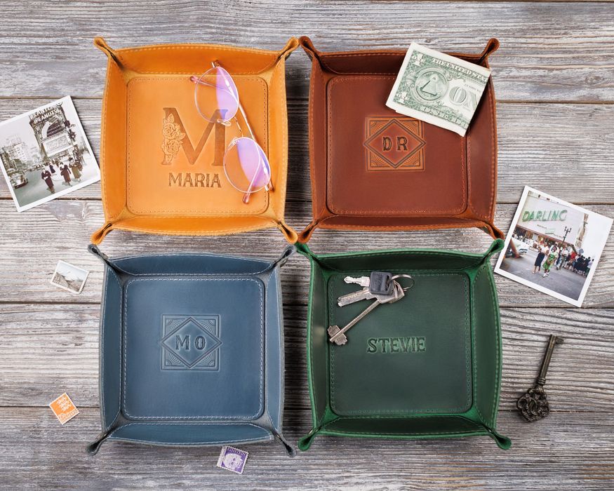 Персонализированный Кожаный Поднос Для Мелочей Органайзер ДекорПодарок