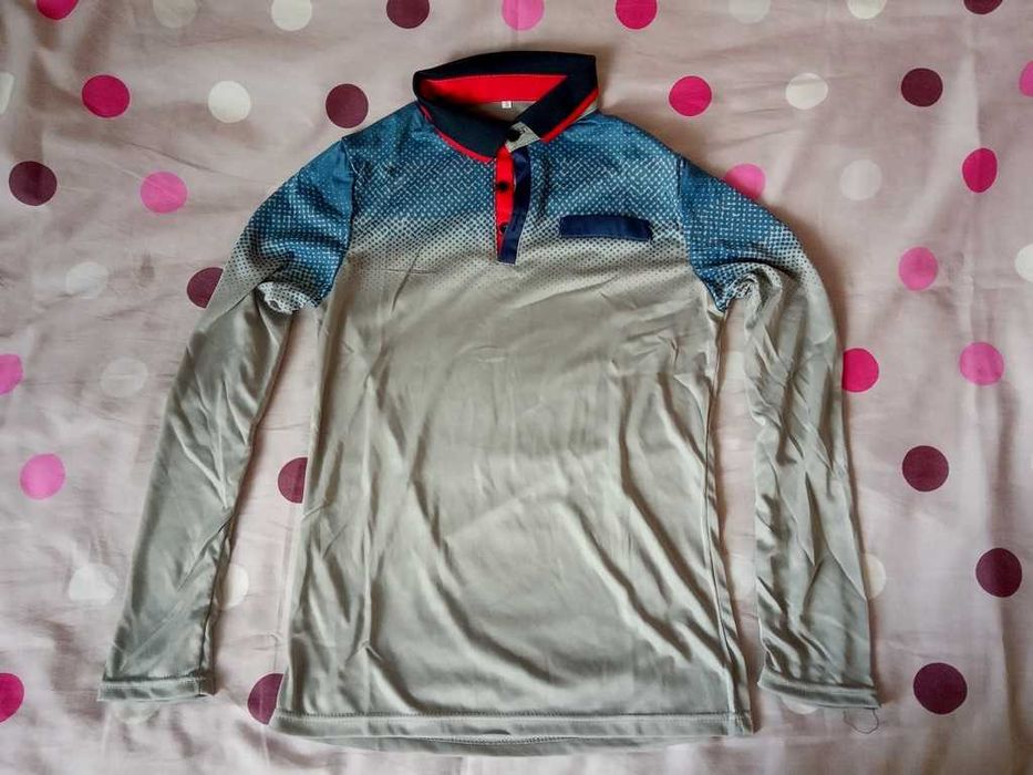 Szaro Niebieska bluzka z długim rękawem Longsleeve rozm. S