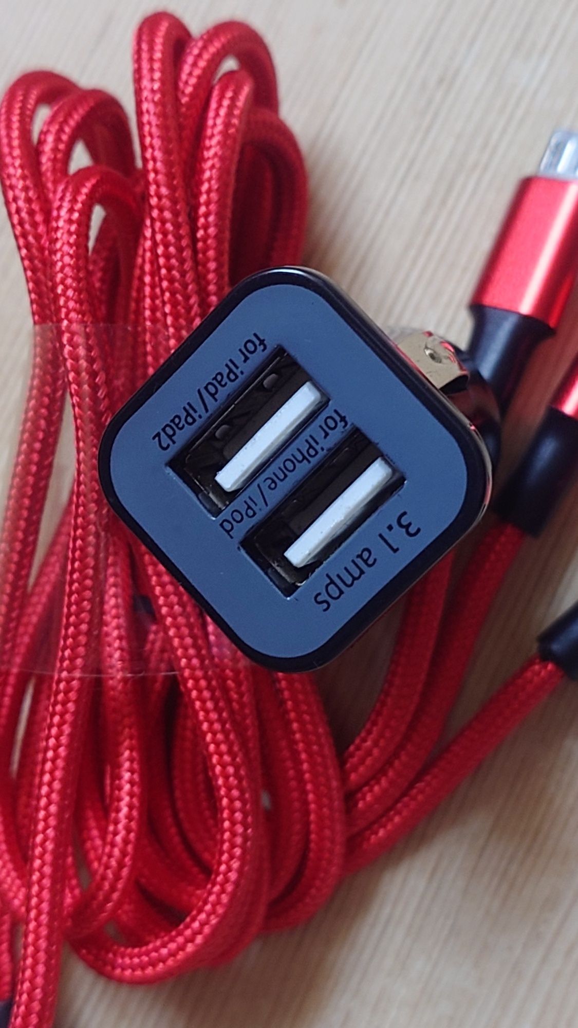 Ładowarka samochodowa USAMS 3.1A+nieplączący się kabel 3w1 3 końcówkik