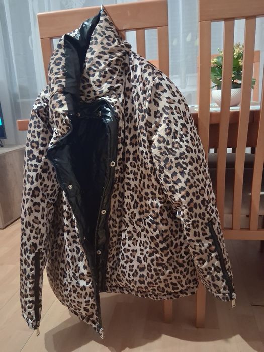 Kurtka zimowa dwustronna czarna i pantera