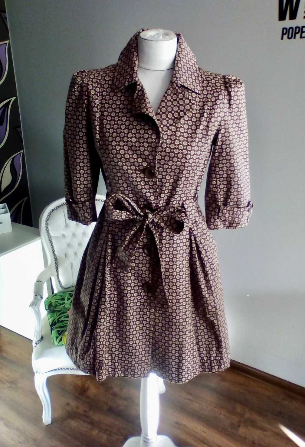 Retro płaszczyk/trencz brązowy r. 36/38