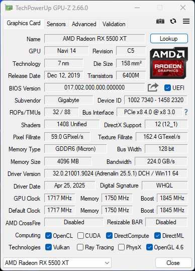 Відеокарта GigaByte Radeon RX 5500 XT D6 4G (rev. 2.0)
